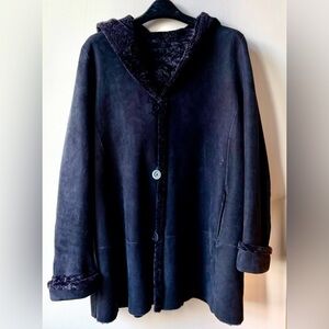 Real Shearling Reversible Solid Navy Jacket sz L
